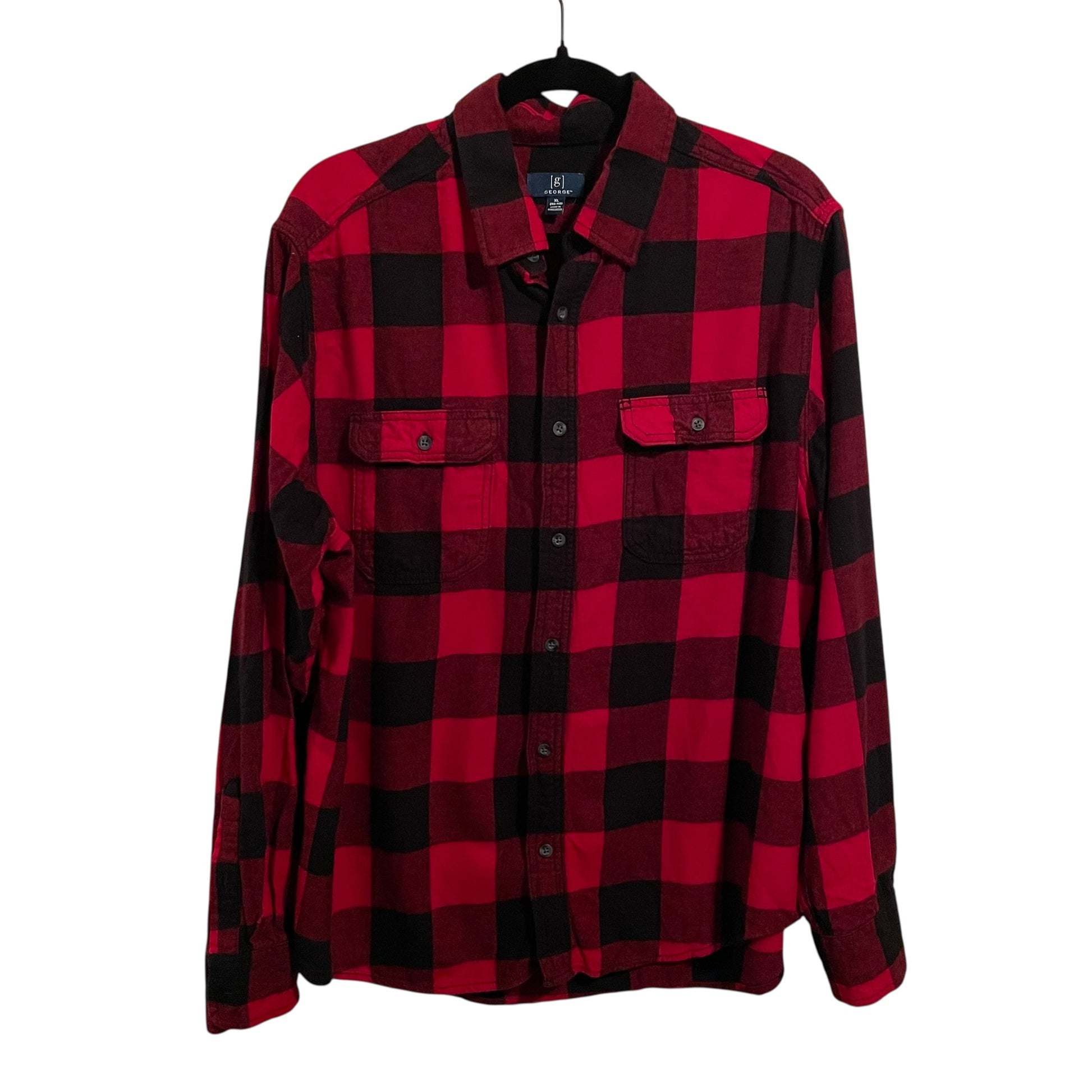 1 of a Kind Kansas City Chiefs Red and Black Plaid Flannel Button Front Shirt with Glitter Image XL