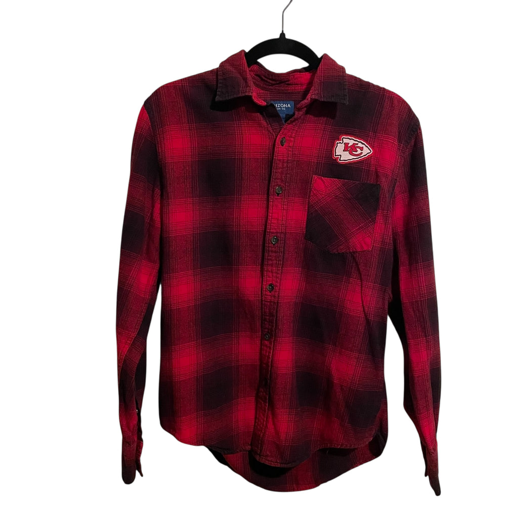One of a Kind Kansas City Chiefs Red and Black Plaid Flannel Button Front Shirt S