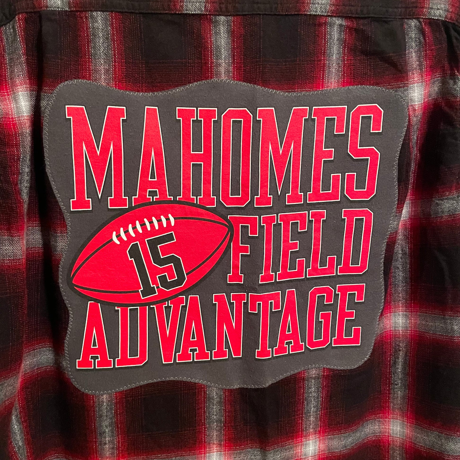 Mahomes Field Advantage Chiefs Custom Upcycled Flannel Shirt L