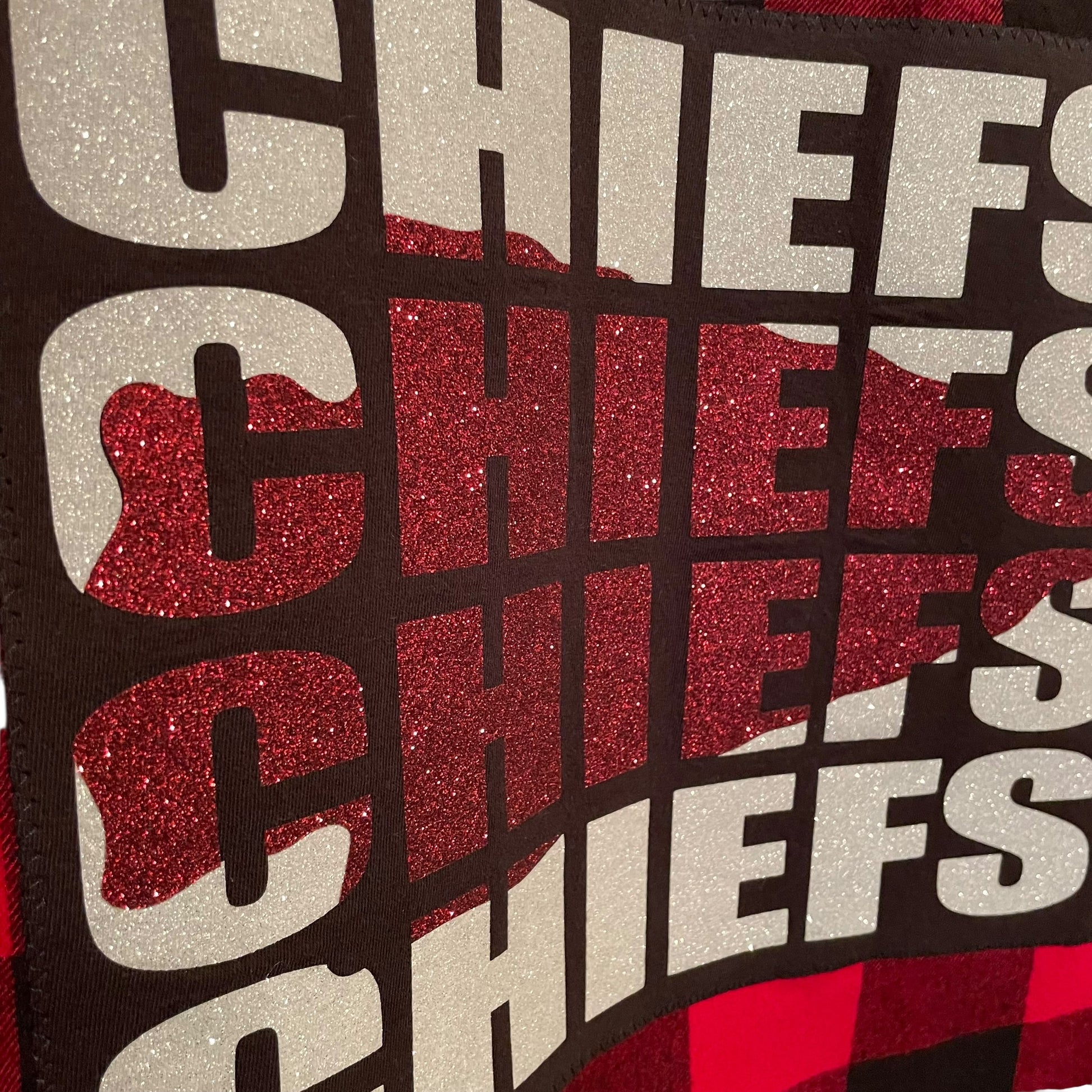 1 of a Kind Kansas City Chiefs Red and Black Plaid Flannel Button Front Shirt with Glitter Image XL