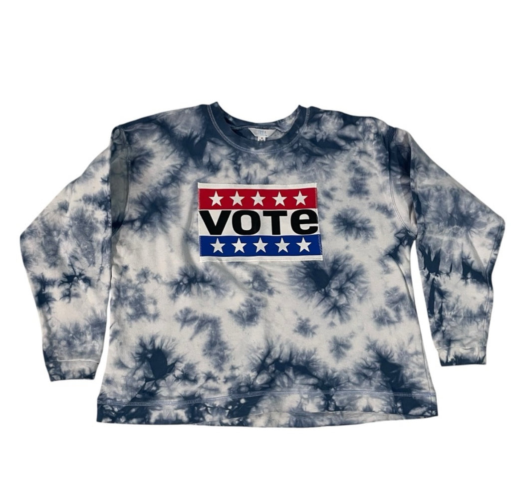 Upcycled Blue Tie Dye Vote Sweatshirt Size M stars red white blue