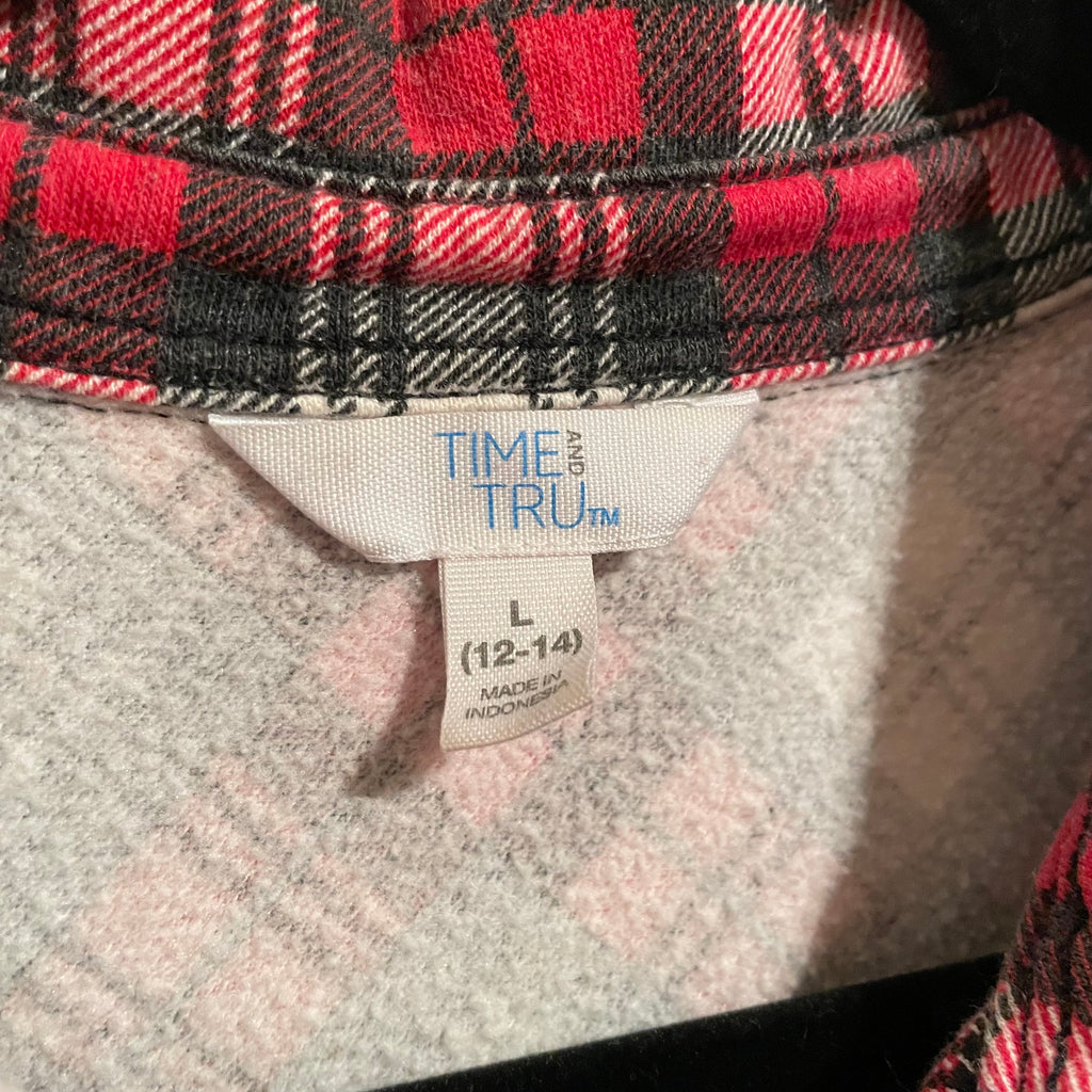 Upcycled Kansas City Chiefs Red, Gray, Black and White Plaid Flannel Button Front Shirt Womens L