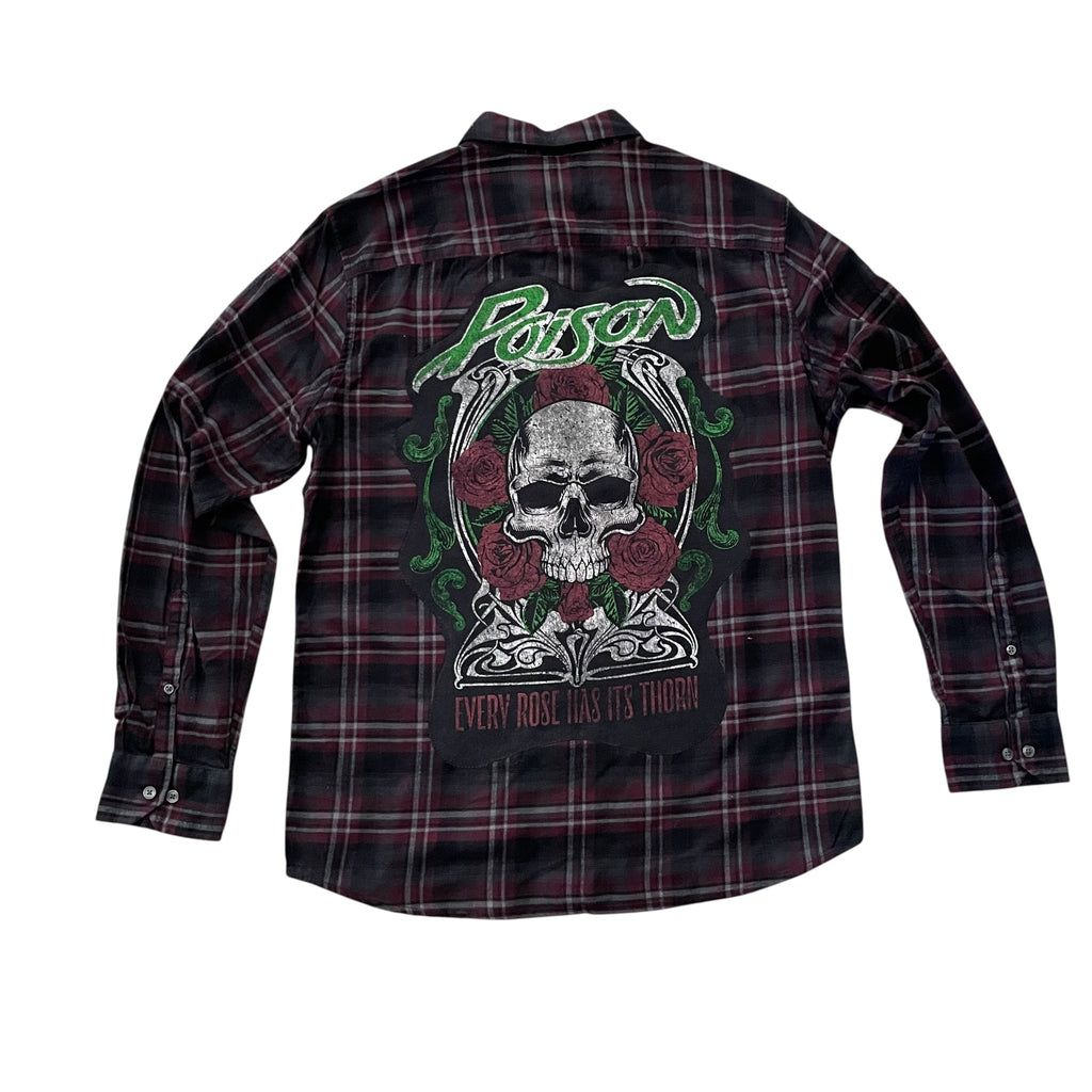 Upcycled Poison (band) Red and Black Plaid Flannel Button Front Shirt M