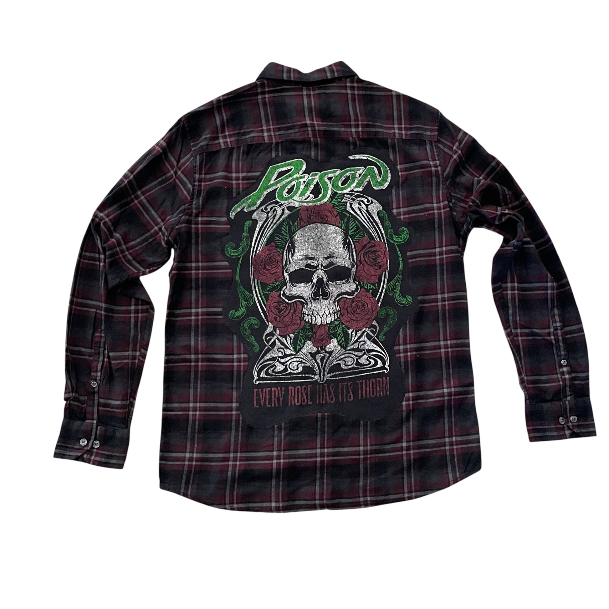Upcycled Poison (band) Red and Black Plaid Flannel Button Front Shirt M