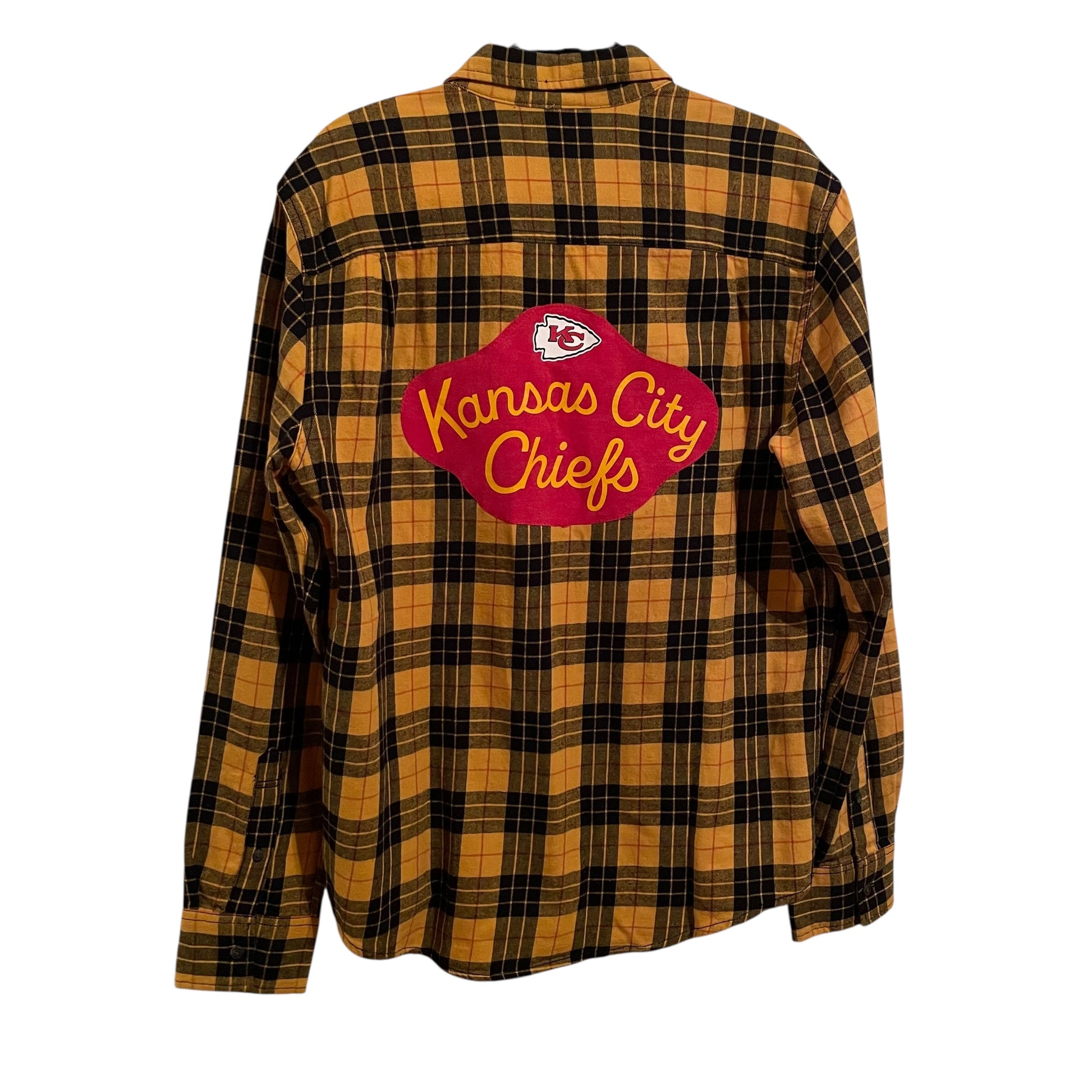 Yellow Gold and Black Plaid Kansas City Chiefs Custom Upcycled Flannel L