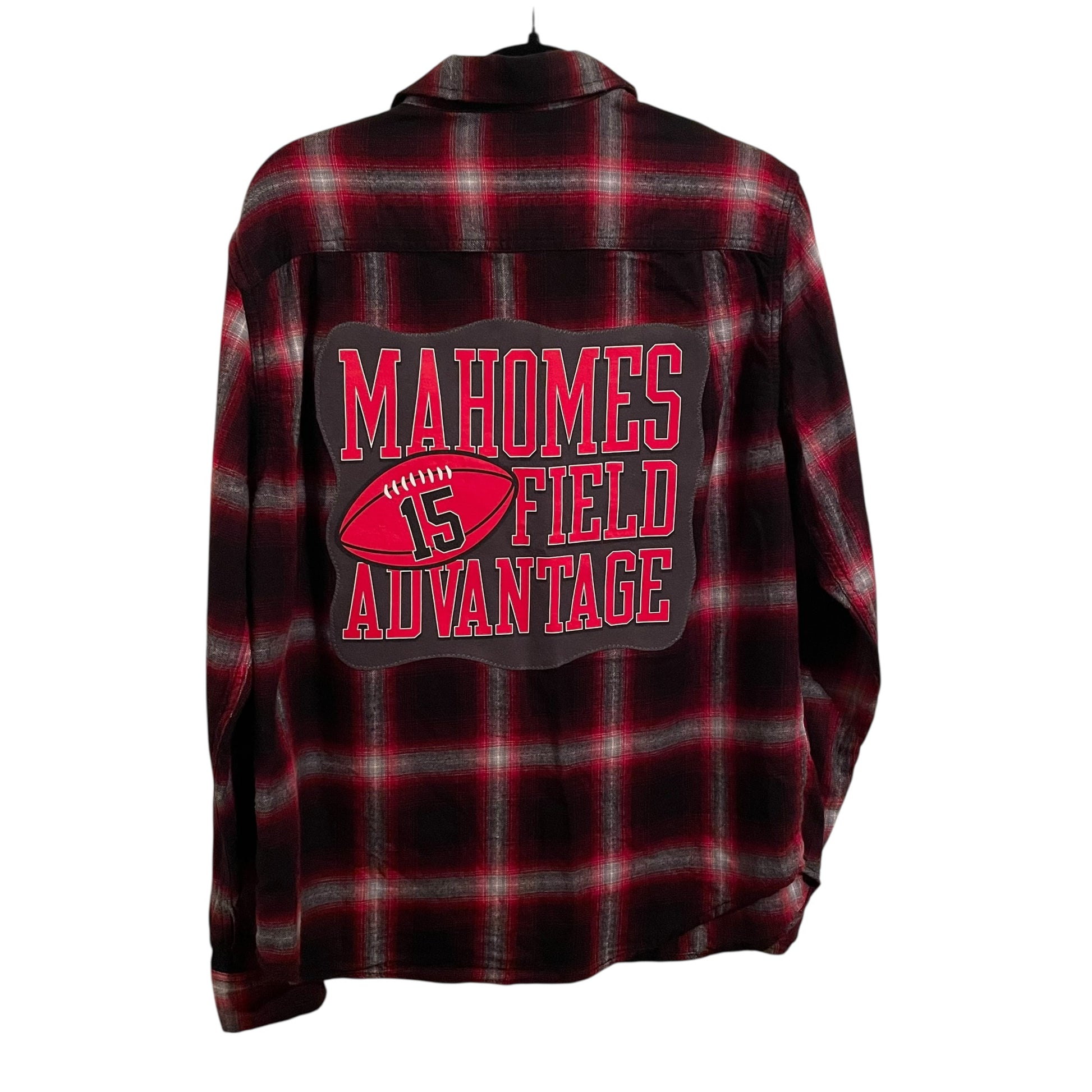 Mahomes Field Advantage Chiefs Custom Upcycled Flannel Shirt L