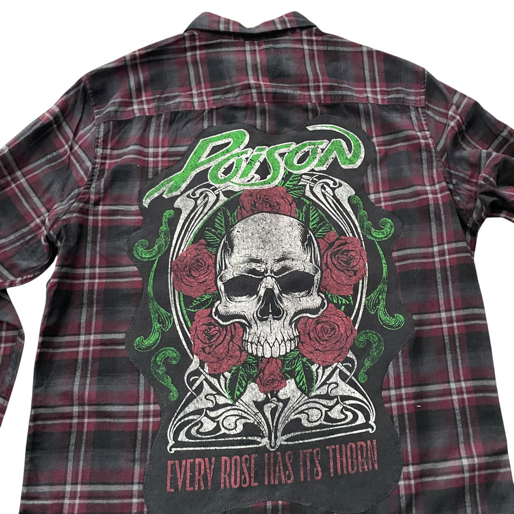 Upcycled Poison (band) Red and Black Plaid Flannel Button Front Shirt M
