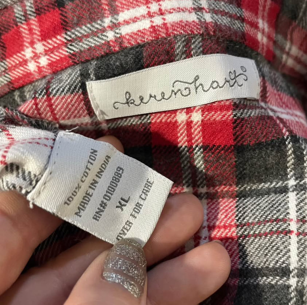 Tampa Bay Buccaneers Upcycled Red and Gray Plaid Flannel Button Front Shirt Size XL