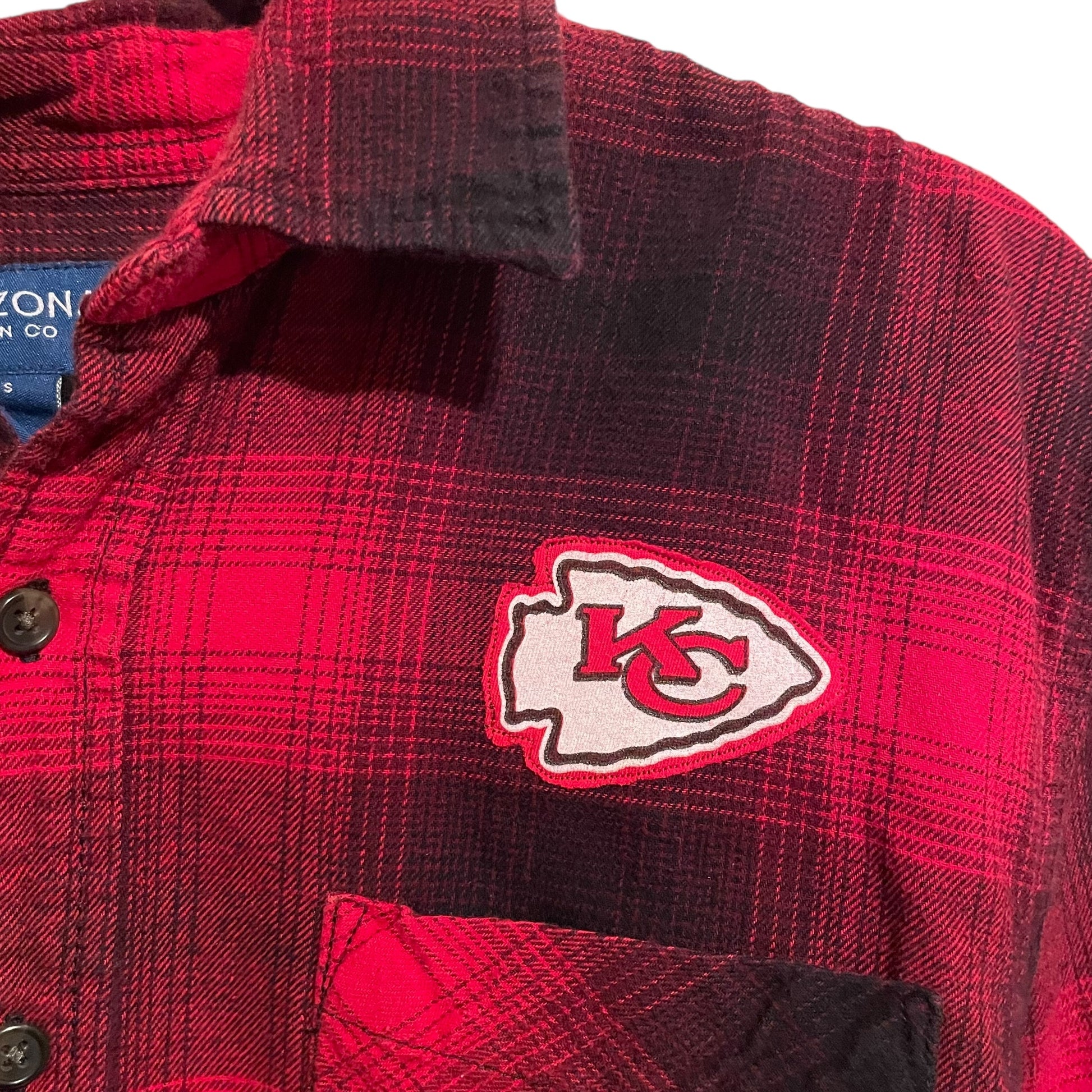 One of a Kind Kansas City Chiefs Red and Black Plaid Flannel Button Front Shirt S