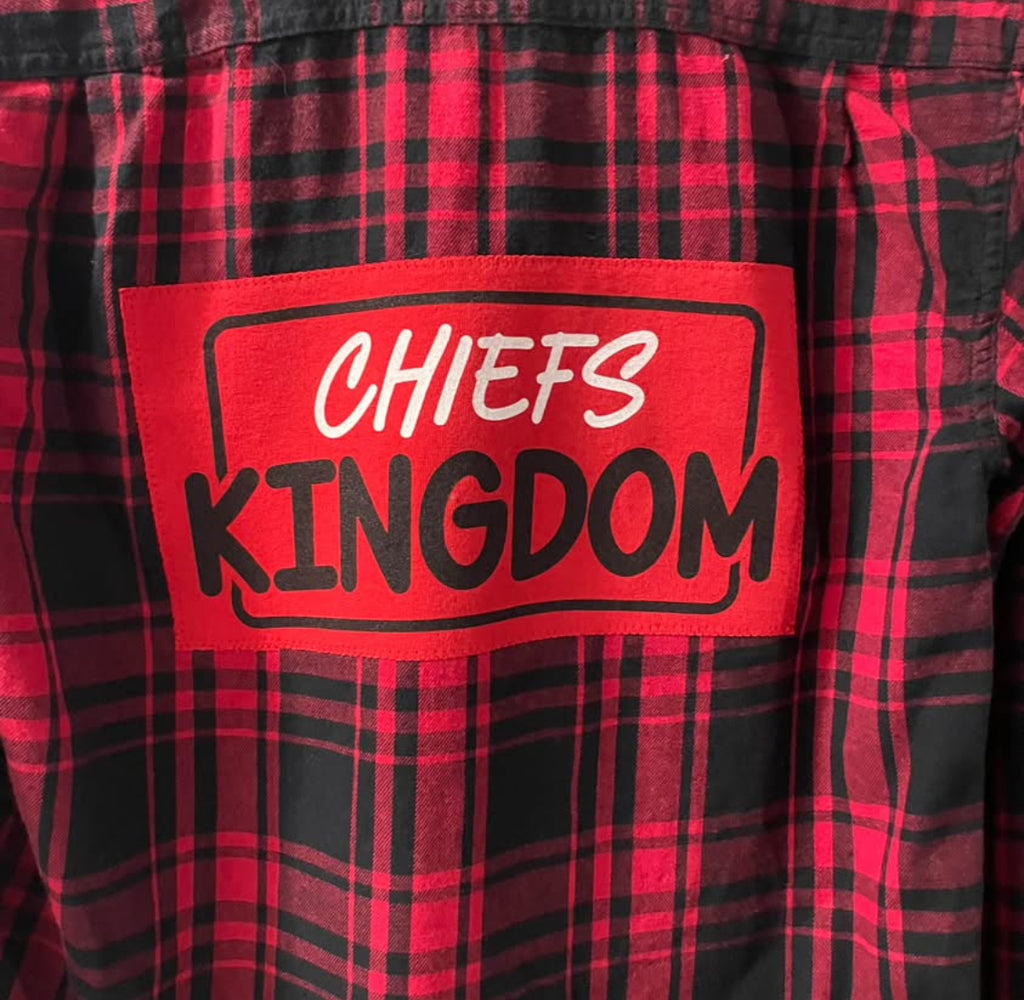 Unique Kansas City Chiefs Red and Black Plaid Flannel Button Front Shirt S ooak