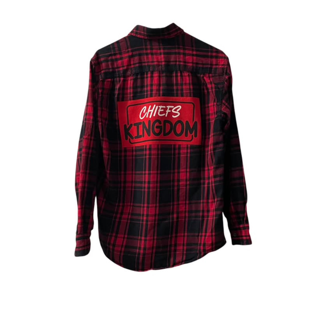 Unique Kansas City Chiefs Red and Black Plaid Flannel Button Front Shirt S ooak