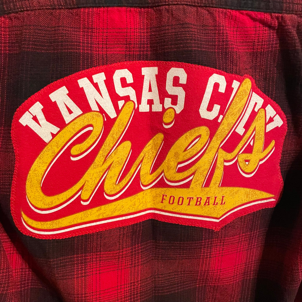 One of a Kind Kansas City Chiefs Red and Black Plaid Flannel Button Front Shirt S