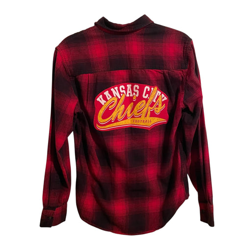 One of a Kind Kansas City Chiefs Red and Black Plaid Flannel Button Front Shirt S
