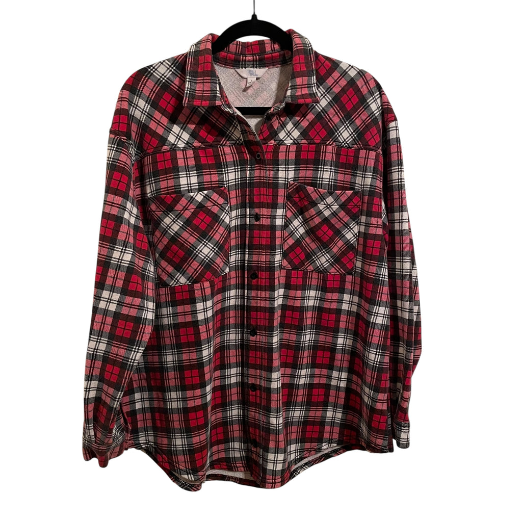 Upcycled Kansas City Chiefs Red, Gray, Black and White Plaid Flannel Button Front Shirt Womens L