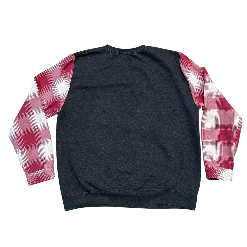 Handmade Sustainable Upcycle Flannel Sleeve Cat Drinking Coffee Sweatshirt